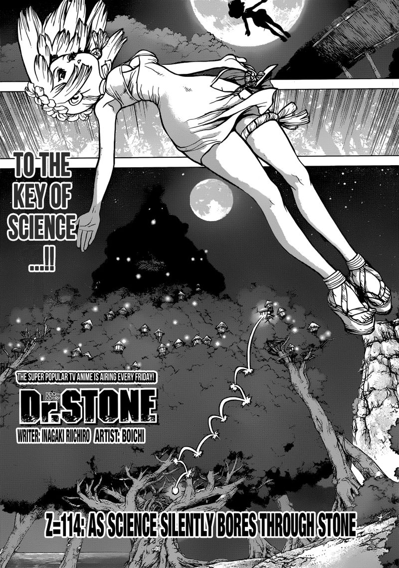Dr. Stone Manga Chapter 114 page 1 - Silently, Science Pierces the Stone