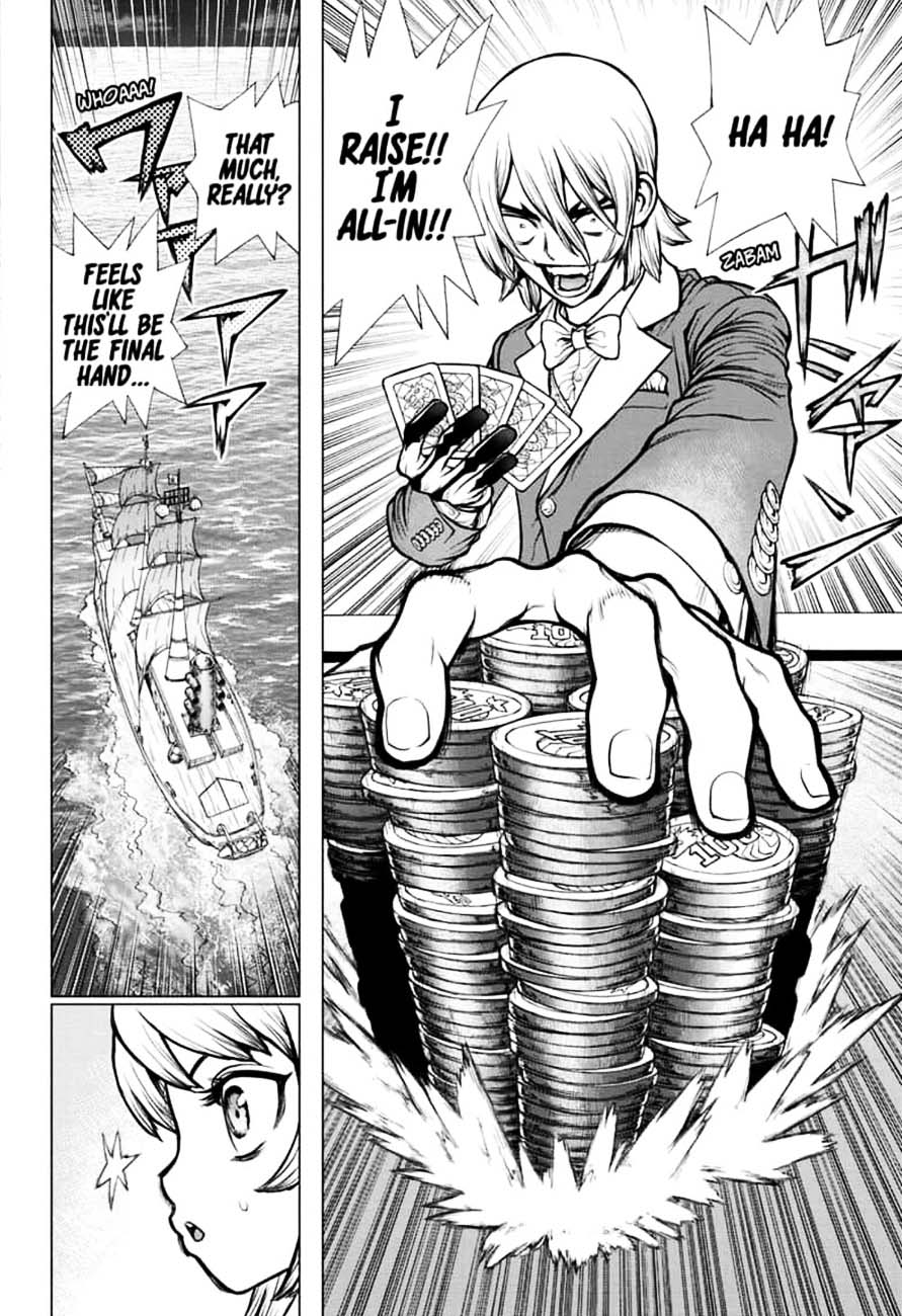 Dr. Stone Manga Chapter 144 page 10 - Ryusui & Gen vs. Senku & Kohaku