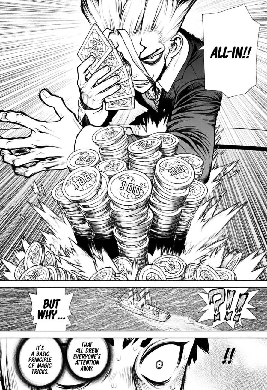 Dr. Stone Manga Chapter 144 page 13 - Ryusui & Gen vs. Senku & Kohaku