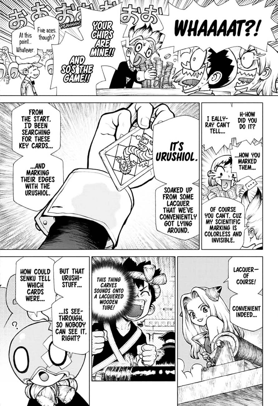 Dr. Stone Manga Chapter 144 page 17 - Ryusui & Gen vs. Senku & Kohaku