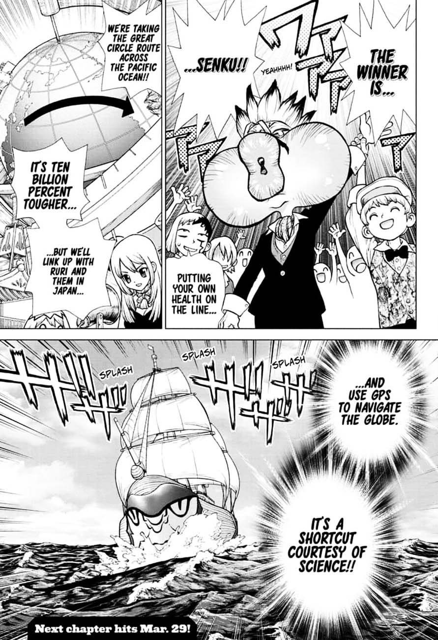 Dr. Stone Manga Chapter 144 page 19 - Ryusui & Gen vs. Senku & Kohaku