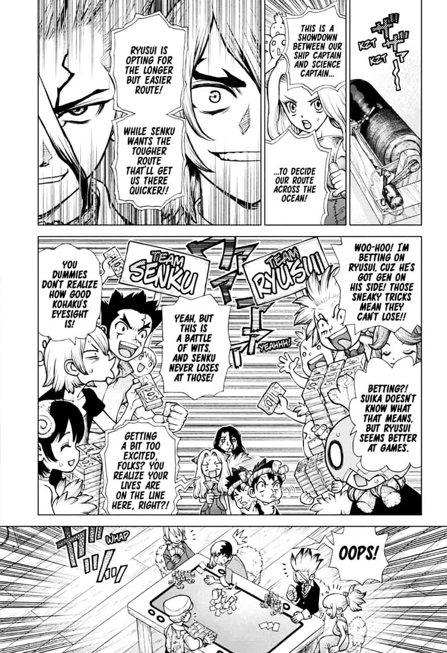 Dr. Stone Manga Chapter 144 page 3 - Ryusui & Gen vs. Senku & Kohaku