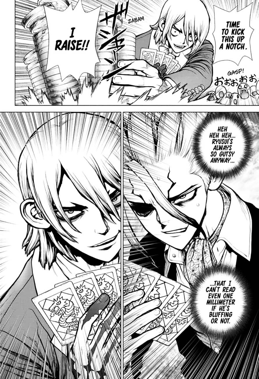 Dr. Stone Manga Chapter 144 page 6 - Ryusui & Gen vs. Senku & Kohaku