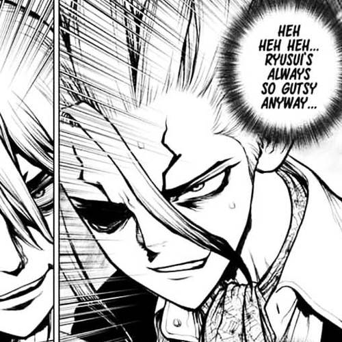 Dr. Stone Manga Chapter 144 (Ryusui & Gen vs. Senku & Kohaku) cover